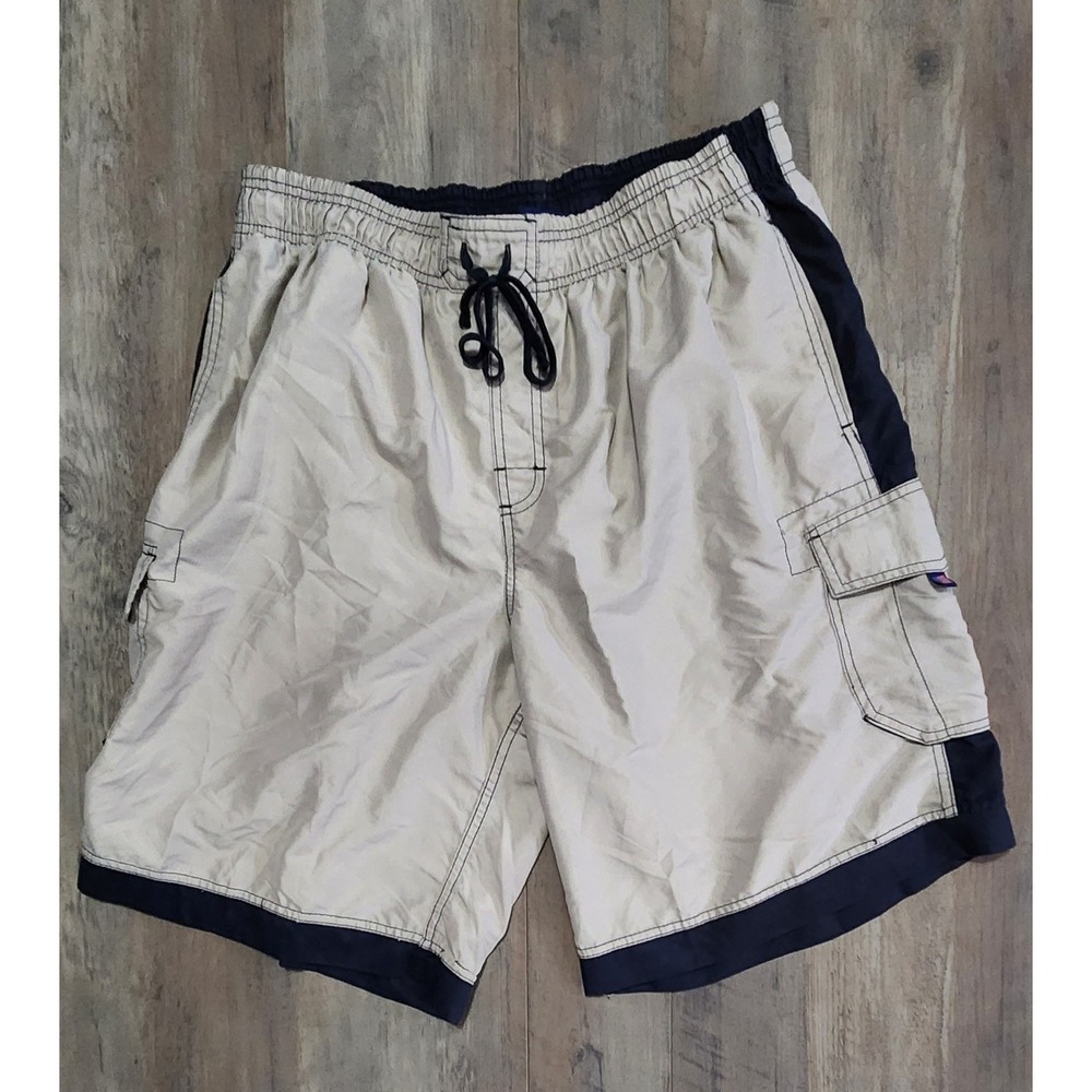 US Apparel Swim Cargo Shorts Trunks Cream Off White With Black Accent Mens XL